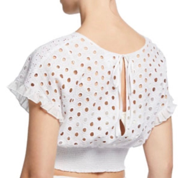 Kisuii Zoie Eyelet-Embroidered Coverup Crop Top XSmall NWT - Picture 3 of 9
